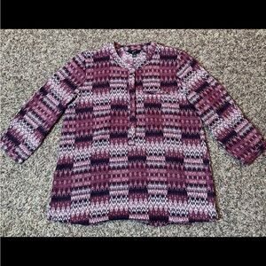 GNW Shirt Women’s Size Medium 3/4 Sleeve 1/2 Button Blouse Abstract Streak